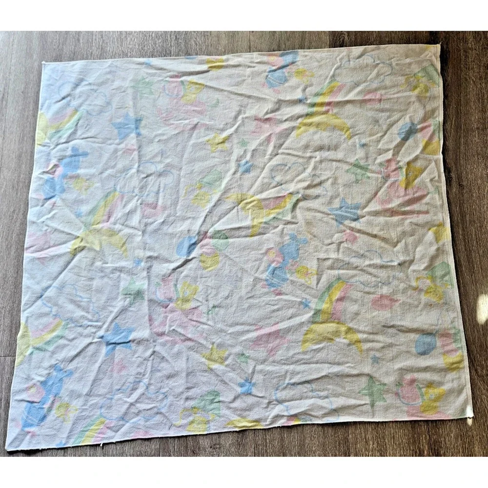 VTG 1980s Beacon pastel flannel baby receiving blanket soft print rainbow stars